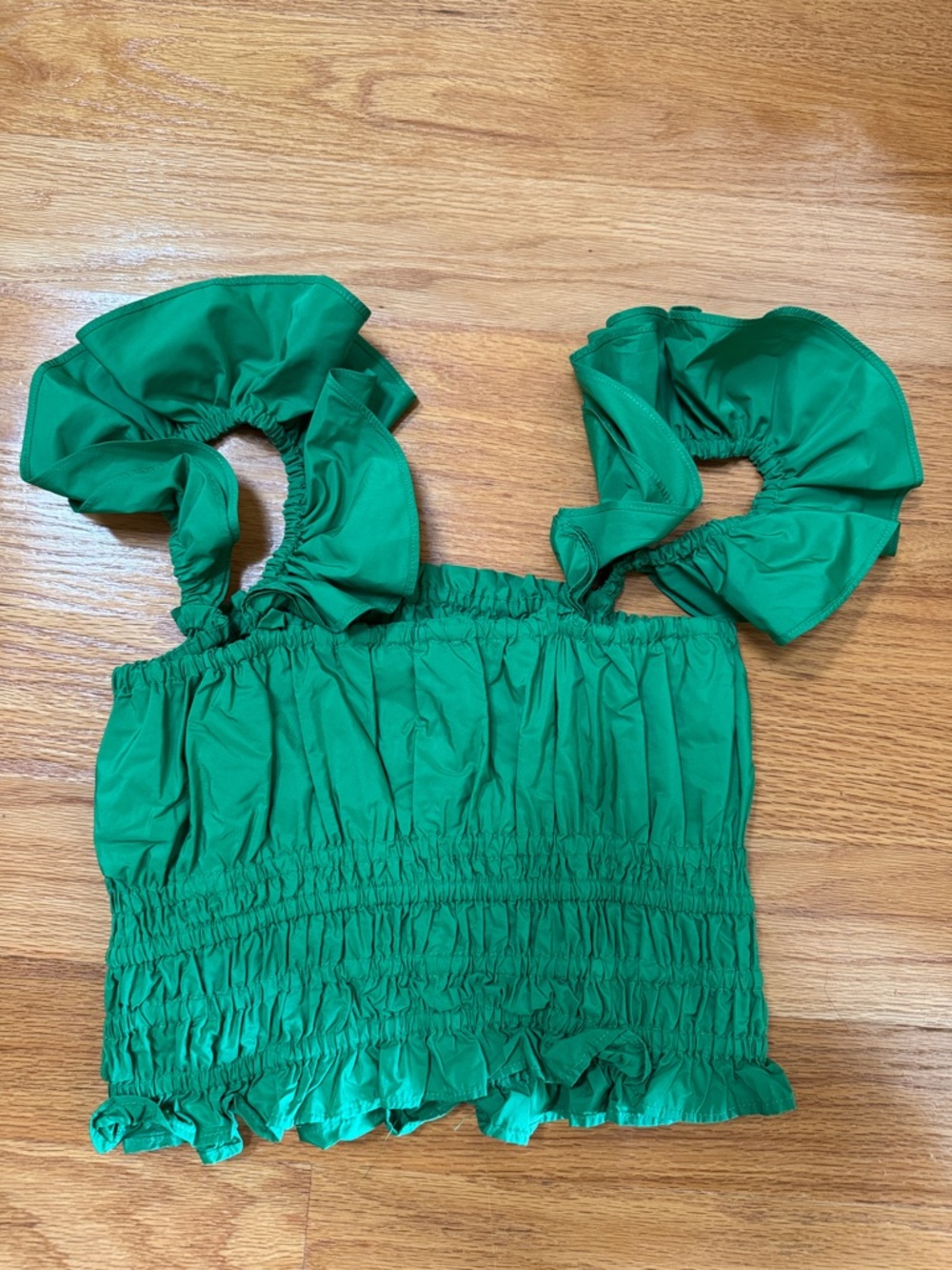 Maeve Green Ruffle Cropped Smocked Top - Picture 4 of 6